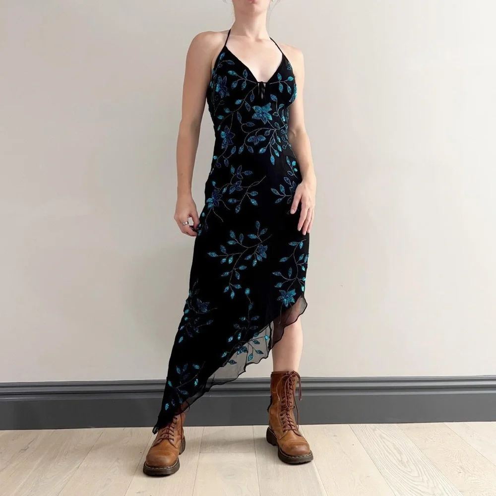 Y2k glam RARE Cache beaded asymmetrical formal dress - Picture 1 of 6